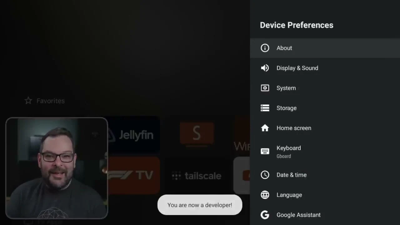 Developer mode enabled on the Nvidia Shield